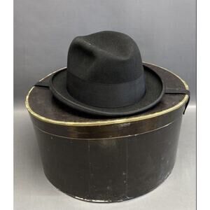 Churchill LTD Black Homburg Fedora /Bowler Hat Size 7 1/4 Long Oval Vintage Box